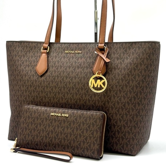 Michael Kors Sheila Large Logo Tote Bag & Matching Continental Wallet Brown - Picture 2 of 13